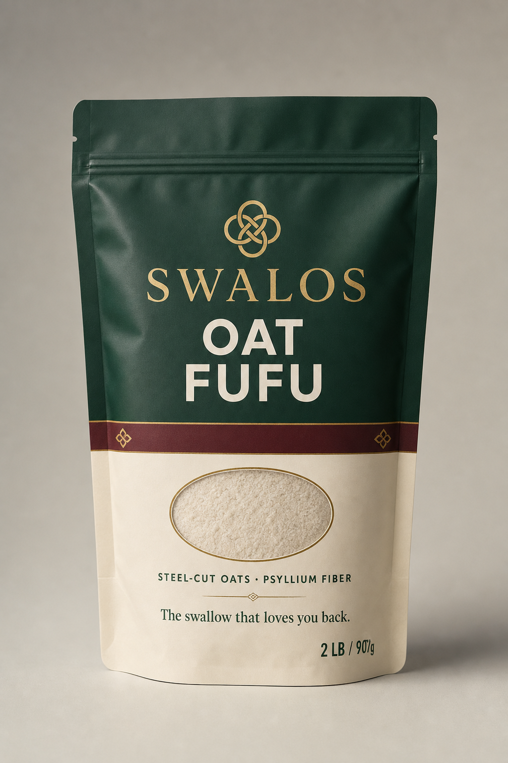 Swalos Original 2 lb pouch — cream with green cap, Adinkra medallion